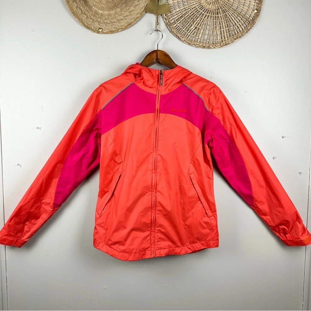 Columbia Youth Vibrant Pink and Orange Outdoor Windbreaker Rain Jacket Girl XL